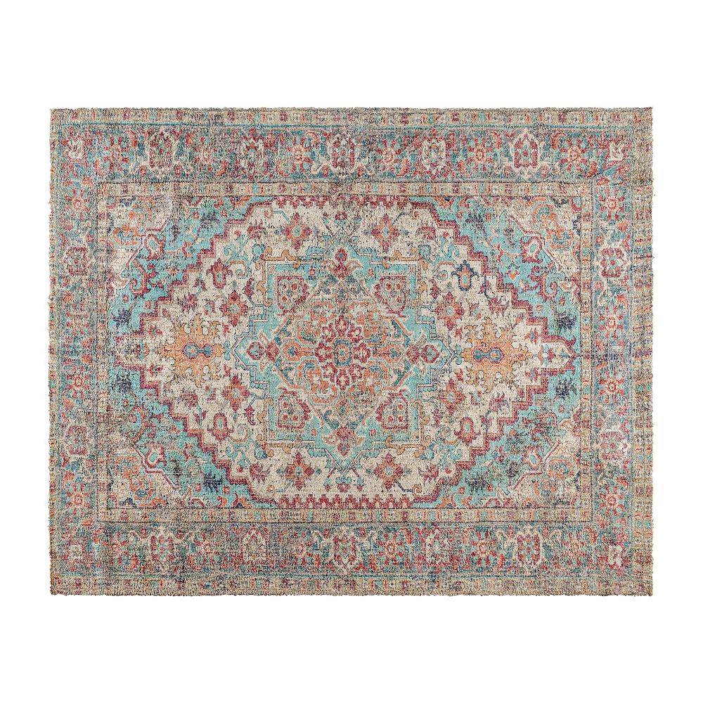 Merrick Lane 8' x 10' Blue Multicolor Distressed Vintage Medallion Area ...