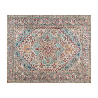 Merrick Lane 8' x 10' Blue Multicolor Distressed Vintage Medallion Area Rug - Micro Polyester