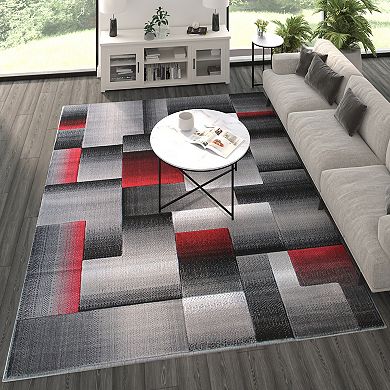 Masada Rugs Masada Rugs Trendz Collection 8'x10' Modern Contemporary Area Rug in Red, Gray and Black-Design Trz861
