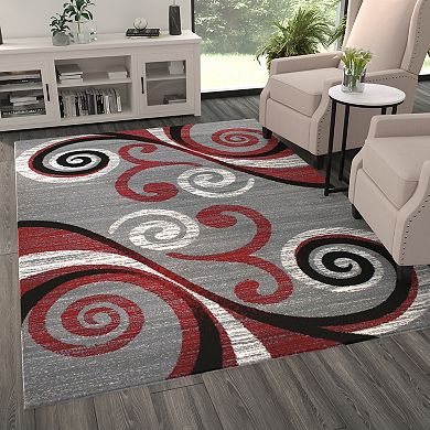 Masada Rugs Masada Rugs Stephanie Collection 6'x9' Area Rug with Modern Contemporary Design in Red, Gray, Black and White - Design 1100