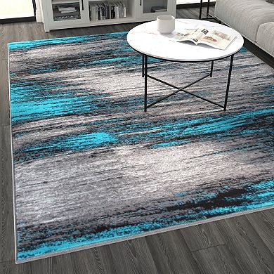 Masada Rugs Masada Rugs Trendz Collection 8'x10' Modern Contemporary Area Rug in Turquoise, Gray and Black - Design Trz863