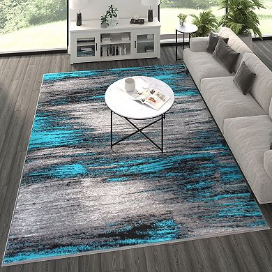 Masada Rugs Masada Rugs Trendz Collection 8'x10' Modern Contemporary Area Rug in Turquoise, Gray and Black - Design Trz863