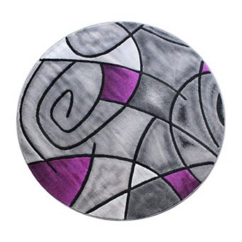 Masada Rugs Masada Rugs Trendz Collection 5'x5' Round Modern Contemporary Round Area Rug in Purple, Gray and Black