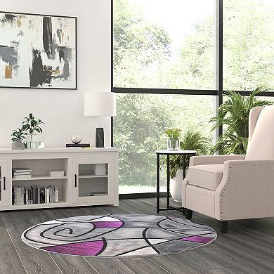 Masada Rugs Masada Rugs Trendz Collection 5'x5' Round Modern Contemporary Round Area Rug in Purple, Gray and Black