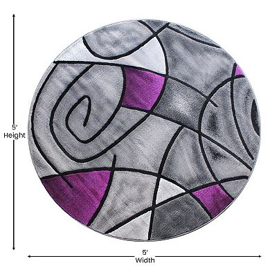 Masada Rugs Masada Rugs Trendz Collection 5'x5' Round Modern Contemporary Round Area Rug in Purple, Gray and Black