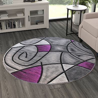 Masada Rugs Masada Rugs Trendz Collection 5'x5' Round Modern Contemporary Round Area Rug in Purple, Gray and Black