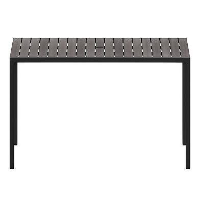 Merrick Lane Outdoor Dining Table with Faux Teak Poly Slat Top and Powder Coated Steel Frame