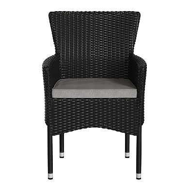 Merrick Lane Sunset Set of 2 Patio Chairs with Fade and Weather Resistant Black Wicker Wrapped Steel Frames & Gray Cushions