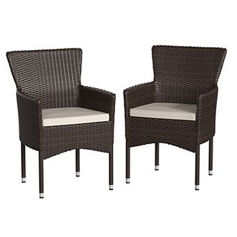 Merrick Lane Sunset Set of 2 Patio Chairs with Fade and Weather Resistant Black Wicker Wrapped Steel Frames & Gray Cushions