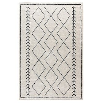Merrick Lane 5' x 7' Ivory and Black Geometric Style Bohemian Shag Area Rug