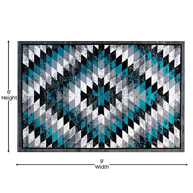 Masada Rugs Masada Rugs Stephanie Collection 6'x9' Area Rug with Distressed Southwest Native American Design 1106 in Turquoise, Gray, Black and White