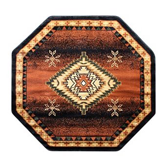 Masada Rugs Masada Rugs 4'x4' Octagonal Southwest Native American Geometric Medallion Area Rug in Brown - Design B357