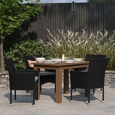 Merrick Lane Sunset Set of 4 Patio Chairs with Fade and Weather Resistant Black Wicker Wrapped Steel Frames & Gray Cushions