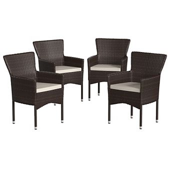 Merrick Lane Sunset Set of 4 Patio Chairs with Fade and Weather Resistant Black Wicker Wrapped Steel Frames & Gray Cushions