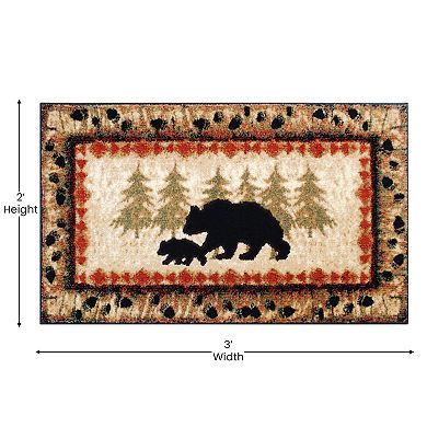 Masada Rugs Masada Rugs 2'x3' Cabin/Lodge Theme Area Rug with Bear and Cub Scene