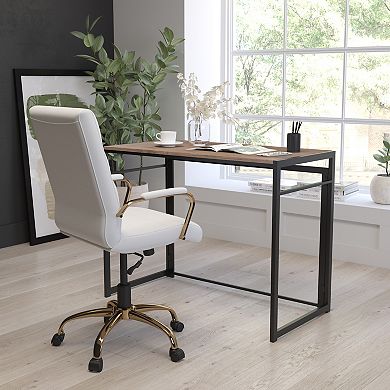 Merrick Lane Perth Folding Computer Desk with Rustic Wood Grain Finish and Metal Frame, Folding Laptop Desk for Home Office