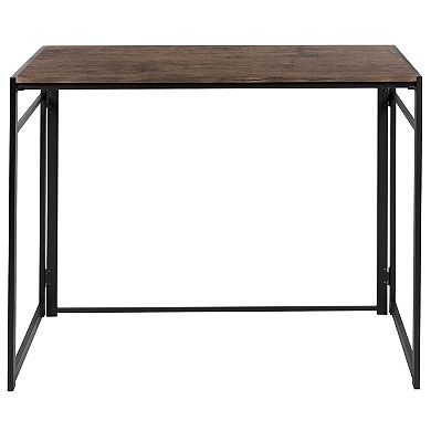 Merrick Lane Perth Folding Computer Desk with Rustic Wood Grain Finish and Metal Frame, Folding Laptop Desk for Home Office