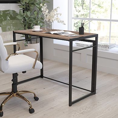 Merrick Lane Perth Folding Computer Desk with Rustic Wood Grain Finish and Metal Frame, Folding Laptop Desk for Home Office