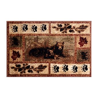 Masada Rugs Masada Rugs Kodiak Collection 6'x9' Cabin/Lodge Area Rug with Bear and Cub Scene