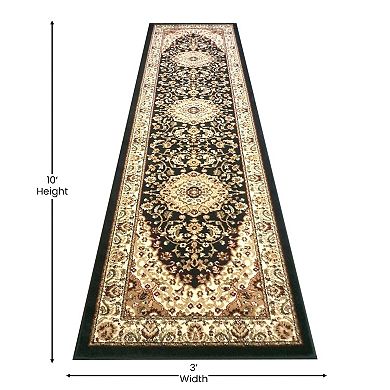 Masada Rugs Masada Rugs Bellagio Collection 3'x10' Traditional Area Rug Runner in Black - Design B401