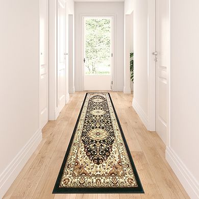 Masada Rugs Masada Rugs Bellagio Collection 3'x10' Traditional Area Rug Runner in Black - Design B401