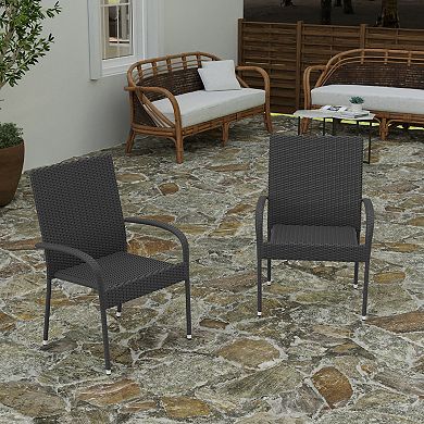 Merrick Lane Mathias Set of 2 Indoor/Outdoor Wicker Patio Chairs with Powder Coated Steel Frame