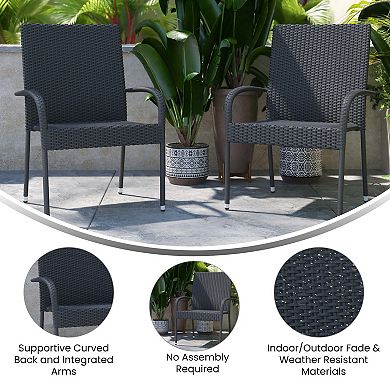 Merrick Lane Mathias Set of 2 Indoor/Outdoor Wicker Patio Chairs with Powder Coated Steel Frame