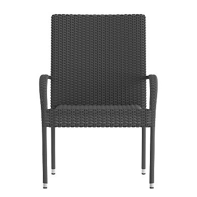 Merrick Lane Mathias Set of 2 Indoor/Outdoor Wicker Patio Chairs with Powder Coated Steel Frame