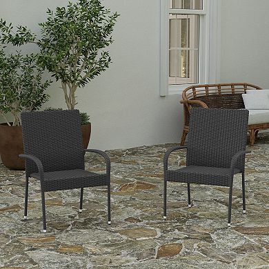 Merrick Lane Mathias Set of 2 Indoor/Outdoor Wicker Patio Chairs with Powder Coated Steel Frame