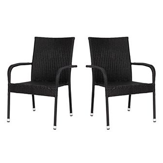 Merrick Lane Mathias Set of 2 Indoor/Outdoor Wicker Patio Chairs with Powder Coated Steel Frame