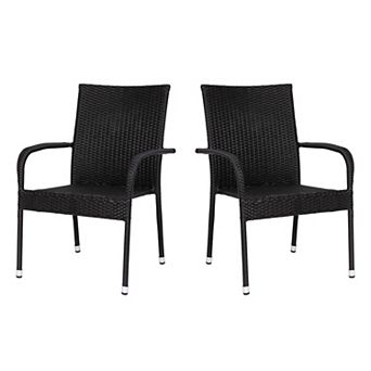 Merrick Lane Mathias Set of 2 Indoor/Outdoor Wicker Patio Chairs with Powder Coated Steel Frame
