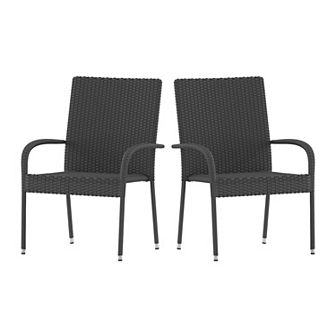 Merrick Lane Mathias Set of 2 Indoor/Outdoor Wicker Patio Chairs with Powder Coated Steel Frame