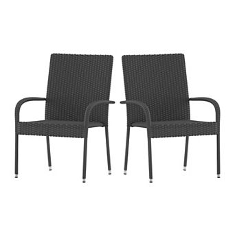 Merrick Lane Mathias Set of 2 Indoor/Outdoor Wicker Patio Chairs with Powder Coated Steel Frame
