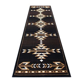 Masada Rugs Masada Rugs 3'x10' Southwest Native American Area Rug in Brown, Black, Beige & Ivory