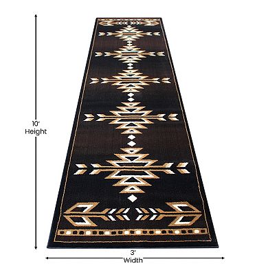 Masada Rugs Masada Rugs 3'x10' Southwest Native American Area Rug in Brown, Black, Beige & Ivory