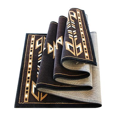 Masada Rugs Masada Rugs 3'x10' Southwest Native American Area Rug in Brown, Black, Beige & Ivory