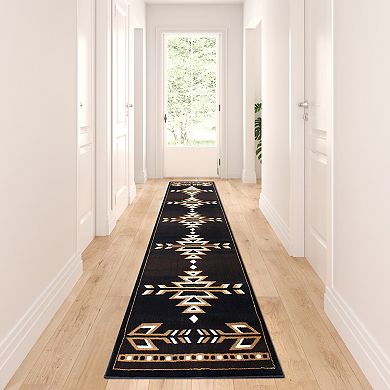 Masada Rugs Masada Rugs 3'x10' Southwest Native American Area Rug in Brown, Black, Beige & Ivory