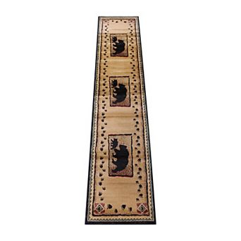 Masada Rugs Masada Rugs 3'x11' Cabin/Lodge Theme Area Rug with Bear and Cub Scene
