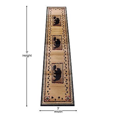 Masada Rugs Masada Rugs 3'x11' Cabin/Lodge Theme Area Rug with Bear and Cub Scene