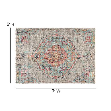 Merrick Lane 5' x 7' Gray Multicolor Distressed Vintage Medallion Area Rug - 100% Micro Polyester
