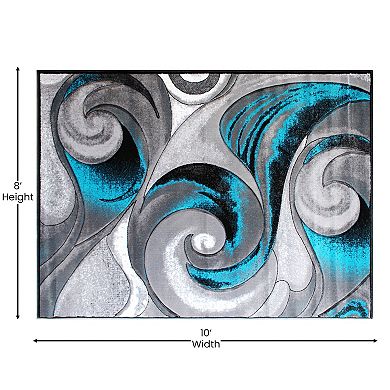 Masada Rugs Masada Rugs DaVincii Collection 8'x10' Modern Woven Area Rug with Hand Carved Wave Design in Turquoise - Design D410