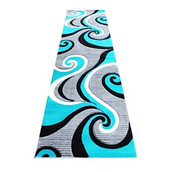 Masada Rugs Masada Rugs Sophia Collection 3'x10' Modern Contemporary Hand Sculpted Area Rug in Turquoise