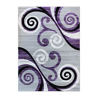 Masada Rugs Masada Rugs Stephanie Collection 5'x7' Area Rug with Modern Contemporary Design in Purple, Gray, Black and White - Design 1100