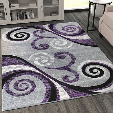 Masada Rugs Masada Rugs Stephanie Collection 5'x7' Area Rug with Modern Contemporary Design in Purple, Gray, Black and White - Design 1100