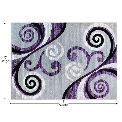 Masada Rugs Masada Rugs Stephanie Collection 5'x7' Area Rug with Modern Contemporary Design in Purple, Gray, Black and White - Design 1100