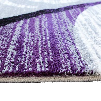Masada Rugs Masada Rugs Stephanie Collection 5'x7' Area Rug with Modern Contemporary Design in Purple, Gray, Black and White - Design 1100
