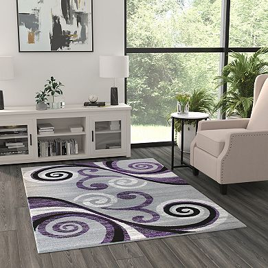 Masada Rugs Masada Rugs Stephanie Collection 5'x7' Area Rug with Modern Contemporary Design in Purple, Gray, Black and White - Design 1100