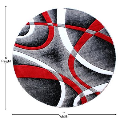 Masada Rugs Masada Rugs Sophia Collection 5'x5' Round Area Rug with Hand Carved Intersecting Arch Design in Red, White, Gray & Black