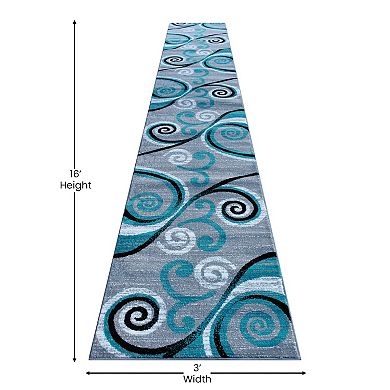 Masada Rugs Masada Rugs Stephanie Collection 3'x16' Area Rug Runner with Modern Contemporary Design in Turquoise, Gray, Black and White - Design 1100