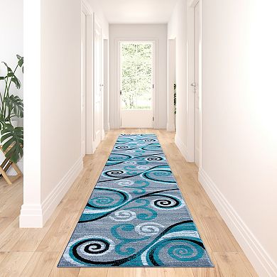 Masada Rugs Masada Rugs Stephanie Collection 3'x16' Area Rug Runner with Modern Contemporary Design in Turquoise, Gray, Black and White - Design 1100